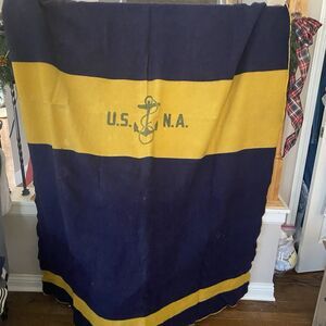 1950s U.S. Naval ACADEMY (USNA) Blue Yellow Midshipman WOOL BLANKET 85” X 60”